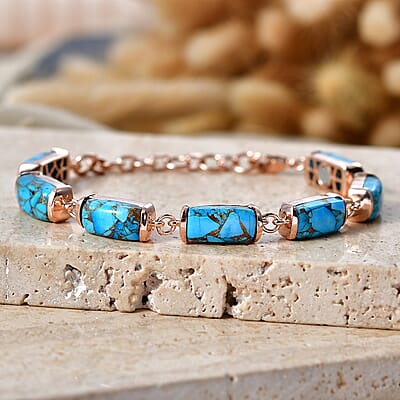 EverTrue Chestnut Brine Turquoise Matrix 24.65 ctw Line Bracelet in 14K RG Over Copper (6.50-8In)