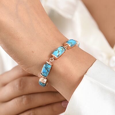 EverTrue Chestnut Brine Turquoise Matrix 24.65 ctw Line Bracelet in 14K RG Over Copper (6.50-8In)