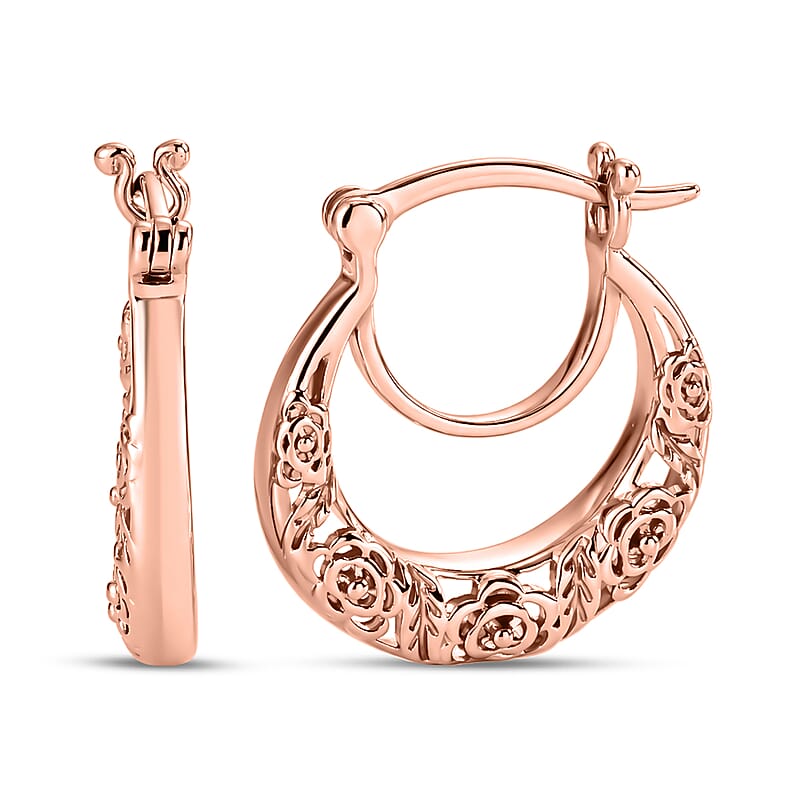EverTrue Rose Hoop Earrings in 14K RG Over Copper