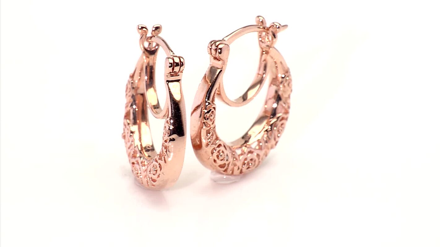 EverTrue Rose Hoop Earrings in 14K RG Over Copper