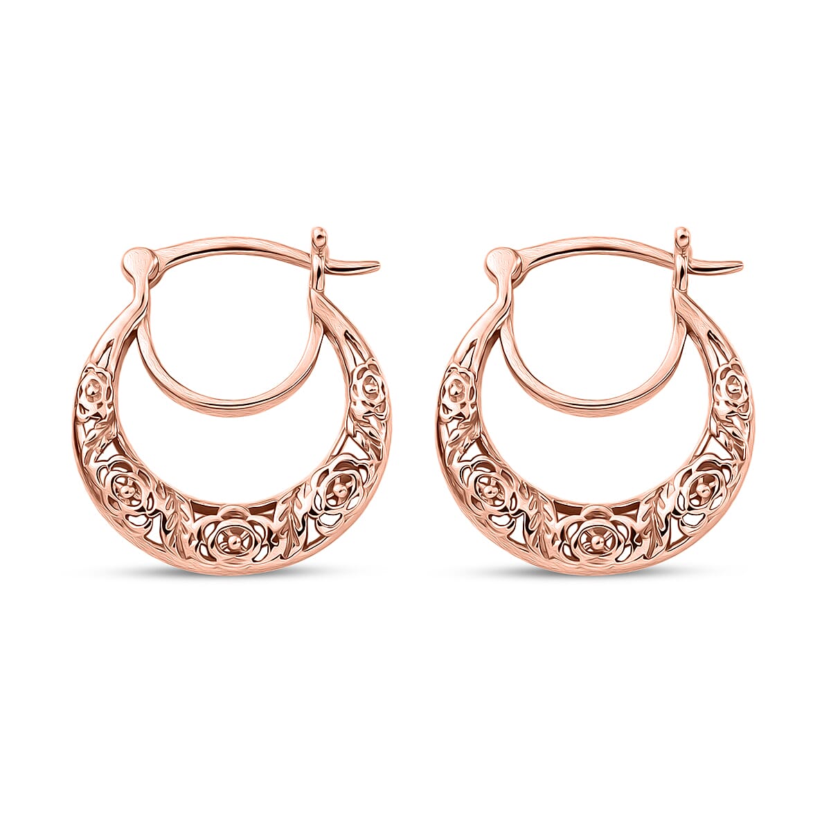 EverTrue Rose Hoop Earrings in 14K RG Over Copper
