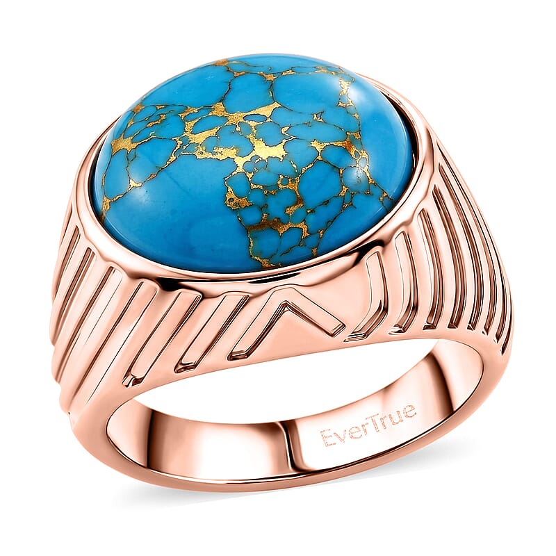 EverTrue Mojave Blue Turquoise 9.15 ctw Solitaire Ring in 14K RG Over Copper (Size 10.0)