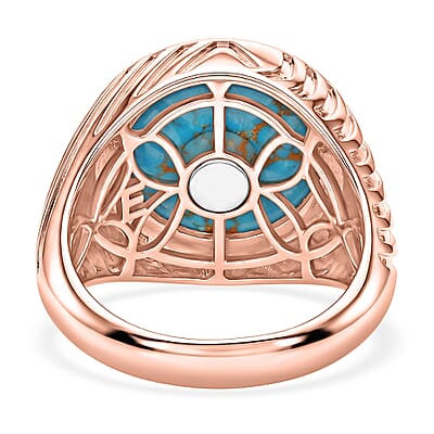 EverTrue Mojave Blue Turquoise 9.15 ctw Solitaire Ring in 14K RG Over Copper (Size 10.0)