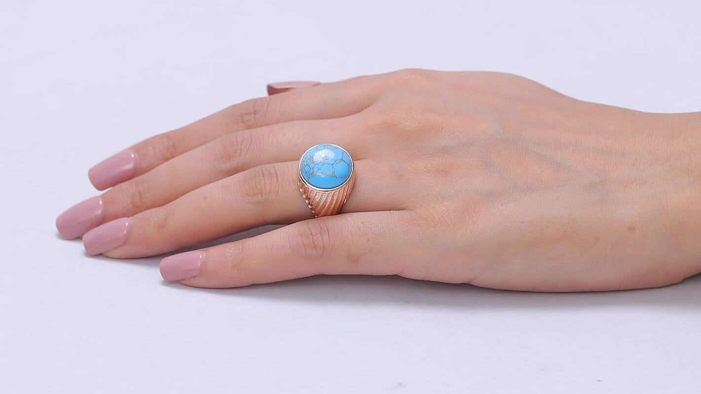 EverTrue Mojave Blue Turquoise Desert Wind Ring in 14K RG Over Copper with Magnet (Size 10.0) 9.15 ctw