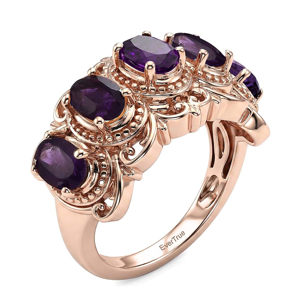 EverTrue African Amethyst 2.20 ctw Royal Filigree Vintage Ring in 14K RG Over Copper with Magnet (Size 10.0) image number 2