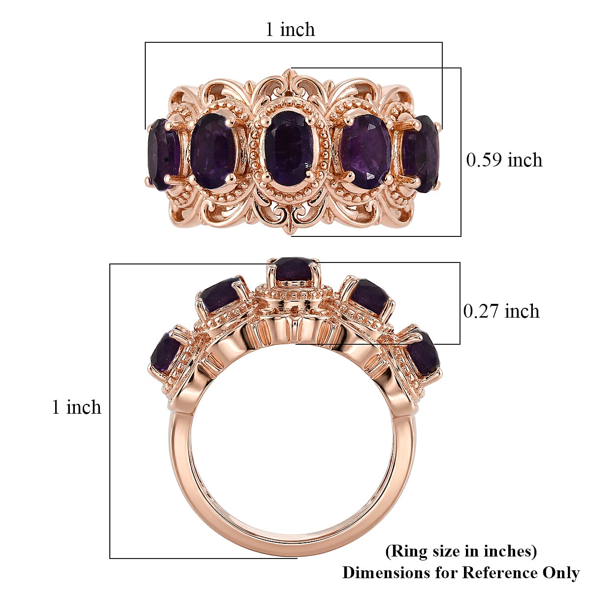 EverTrue African Amethyst 2.20 ctw Royal Filigree Vintage Ring in 14K RG Over Copper with Magnet (Size 10.0) image number 4
