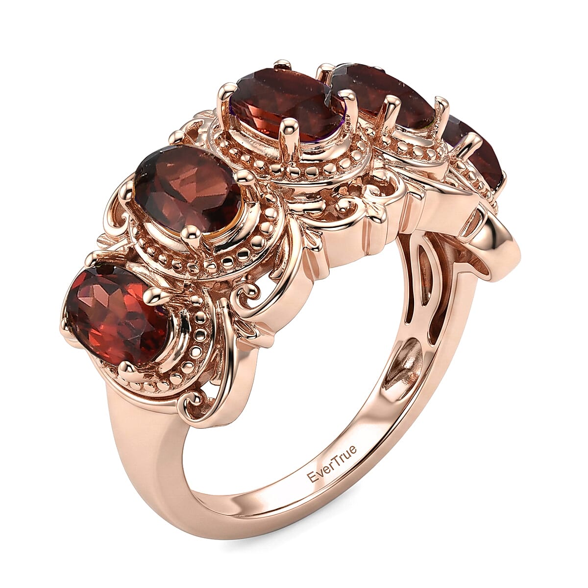 EverTrue Mozambique Garnet 2.80 ctw Royal Filigree Vintage Ring in 14K RG Over Copper with Magnet (Size 5.0)
