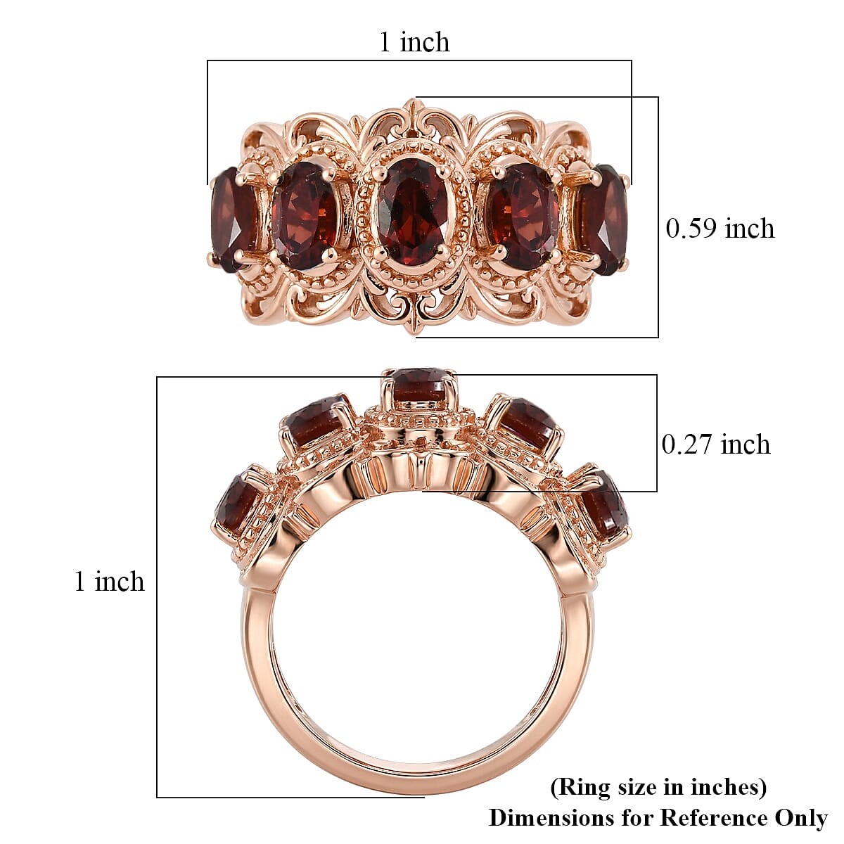 EverTrue Mozambique Garnet 2.80 ctw Royal Filigree Vintage Ring in 14K RG Over Copper with Magnet (Size 5.0)