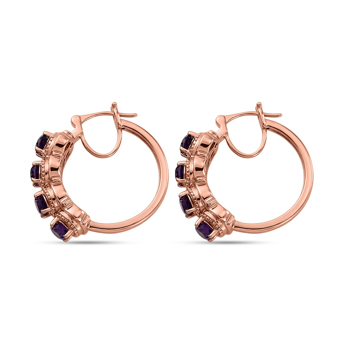EverTrue African Amethyst 3.20 ctw Royal Filigree Vintage Hoop Earrings in 14K RG Over Copper