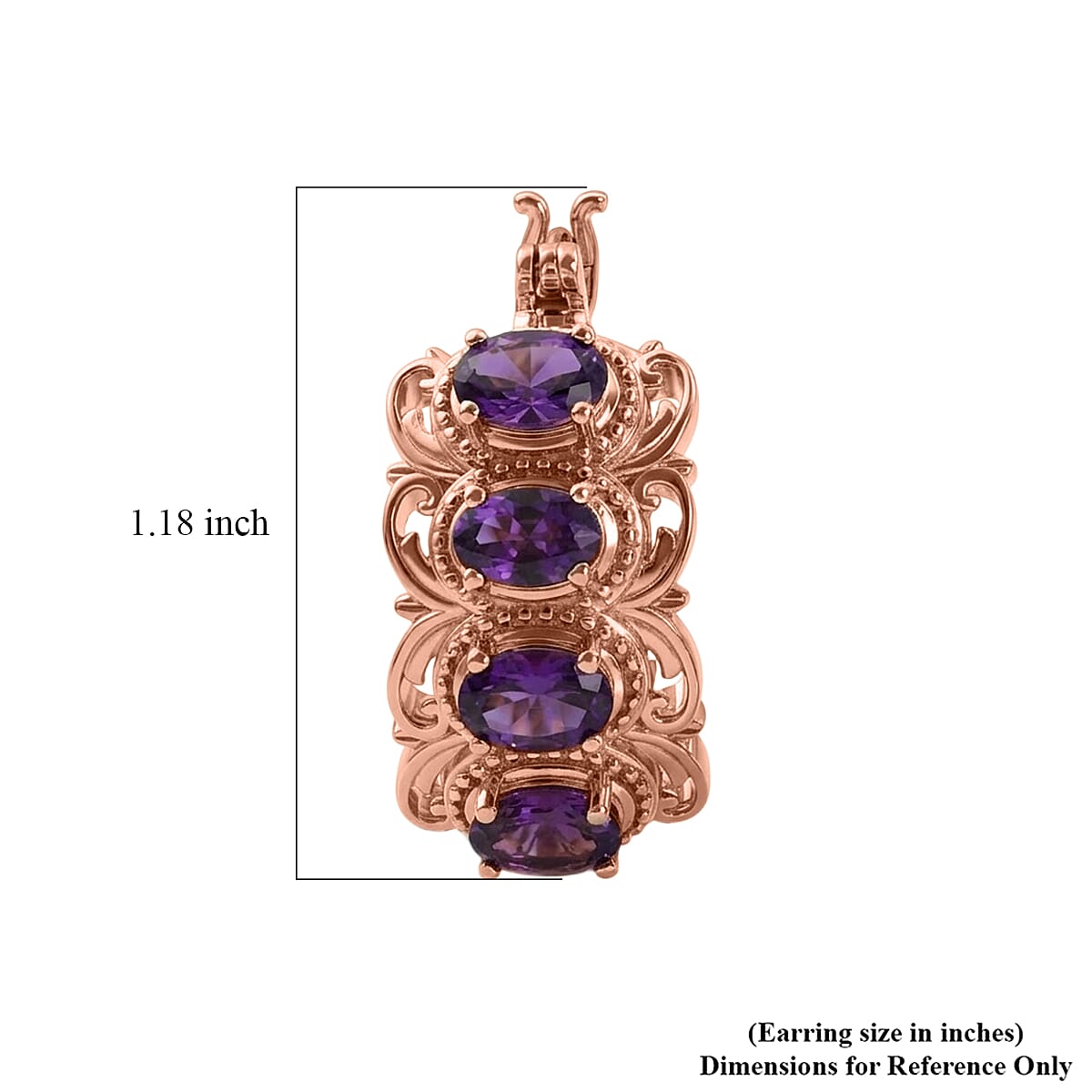 EverTrue African Amethyst 3.20 ctw Royal Filigree Vintage Hoop Earrings in 14K RG Over Copper image number 4