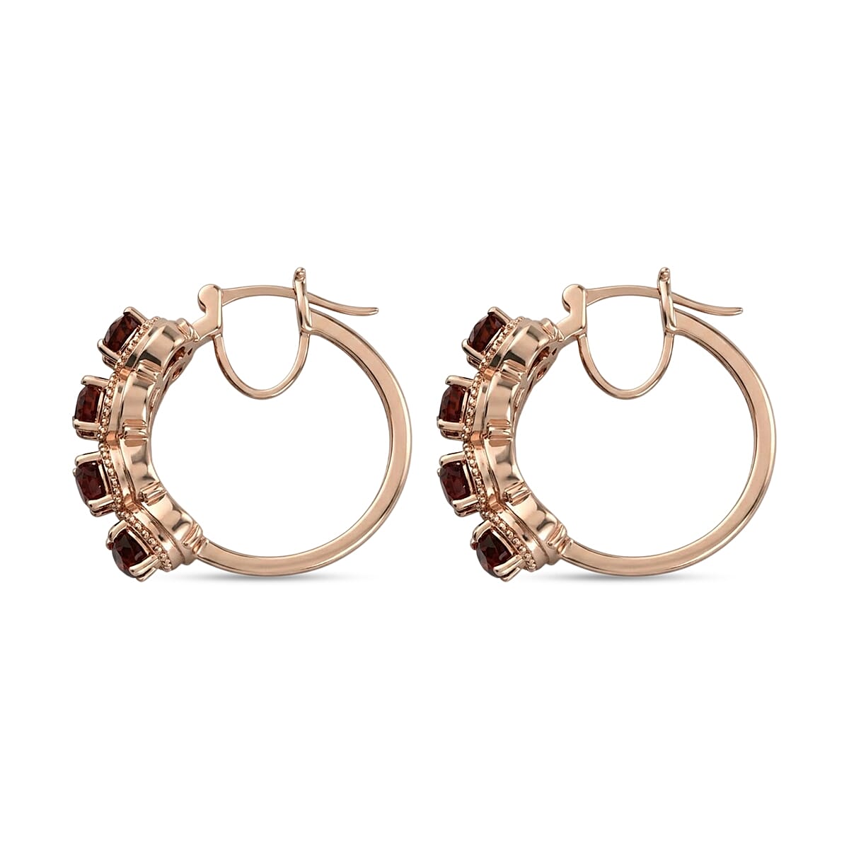 EverTrue Mozambique Garnet 4.50 ctw Royal Filigree Vintage Hoop Earrings in 14K RG Over Copper