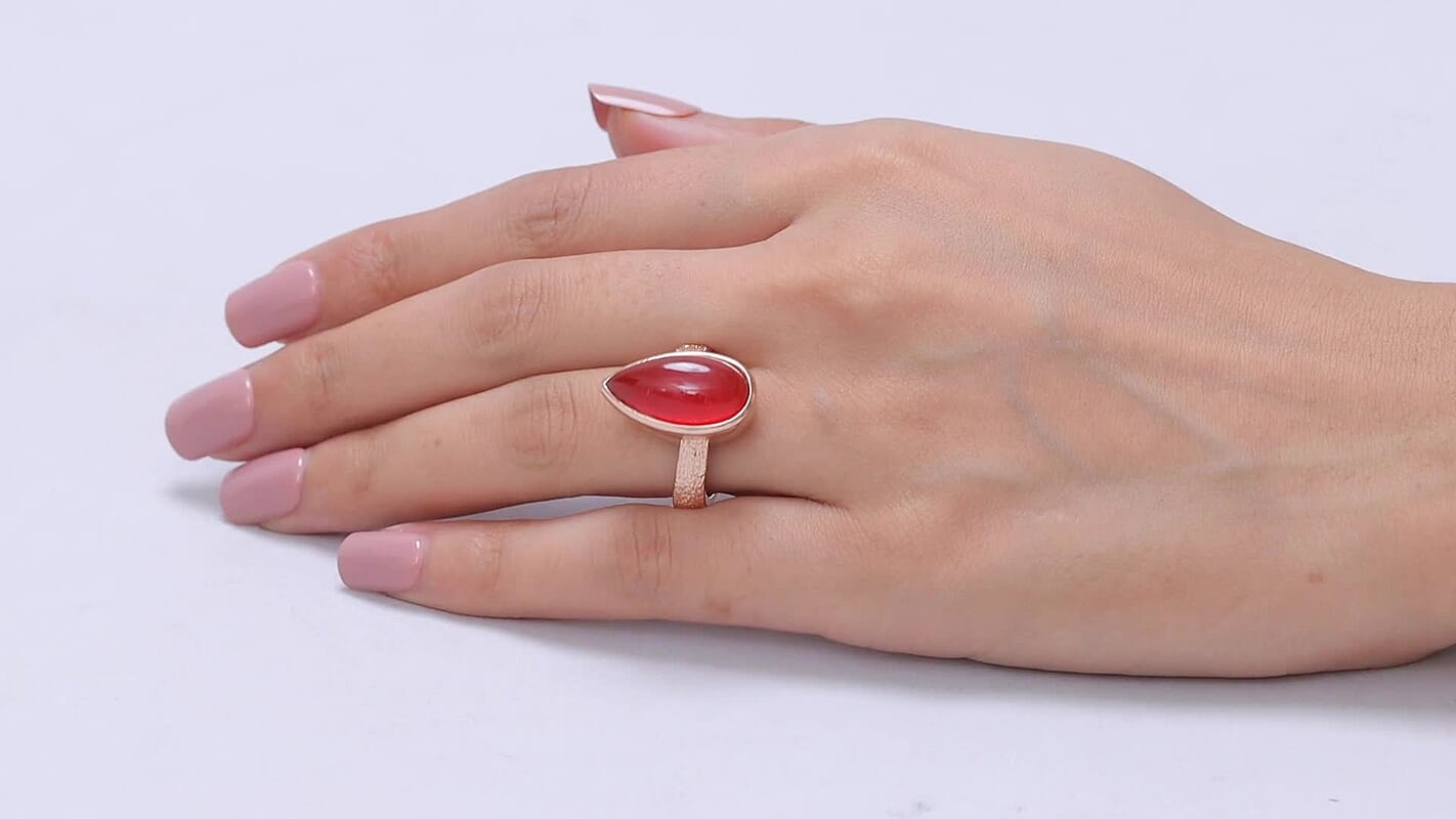 EverTrue Red Onyx Solitaire Ring in 14K RG Over Copper (Size 10.0) 8.75 ctw