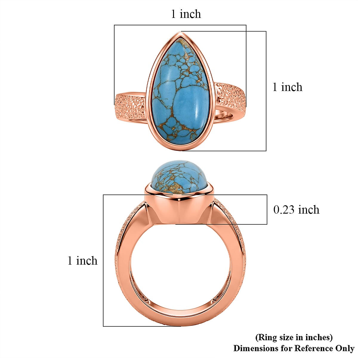 EverTrue Mojave Blue Turquoise 7.70 ctw Hammered Texture Ring in 14K RG Over Copper with Magnet (Size 5.0)