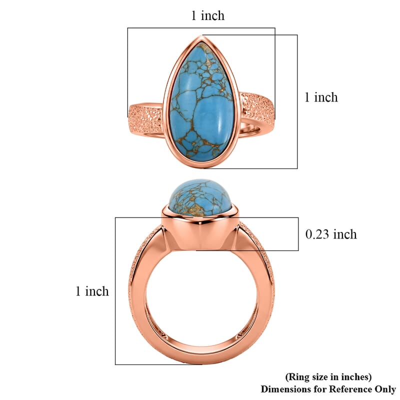EverTrue Mojave Blue Turquoise 7.70 ctw Hammered Texture Ring in 14K RG Over Copper with Magnet (Size 5.0)