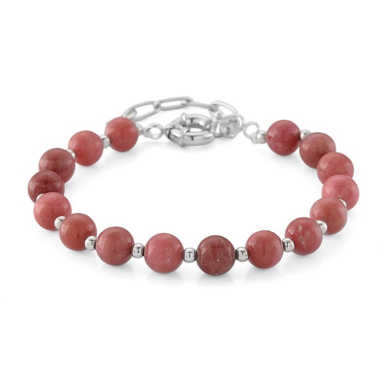 Norwegian Thulite 58.00 ctw and Silvertone Beaded Stretch Bracelet (7-9In)