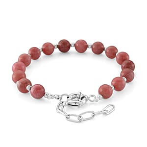 Norwegian Thulite 58.00 ctw and Silvertone Beaded Stretch Bracelet (7-9In)