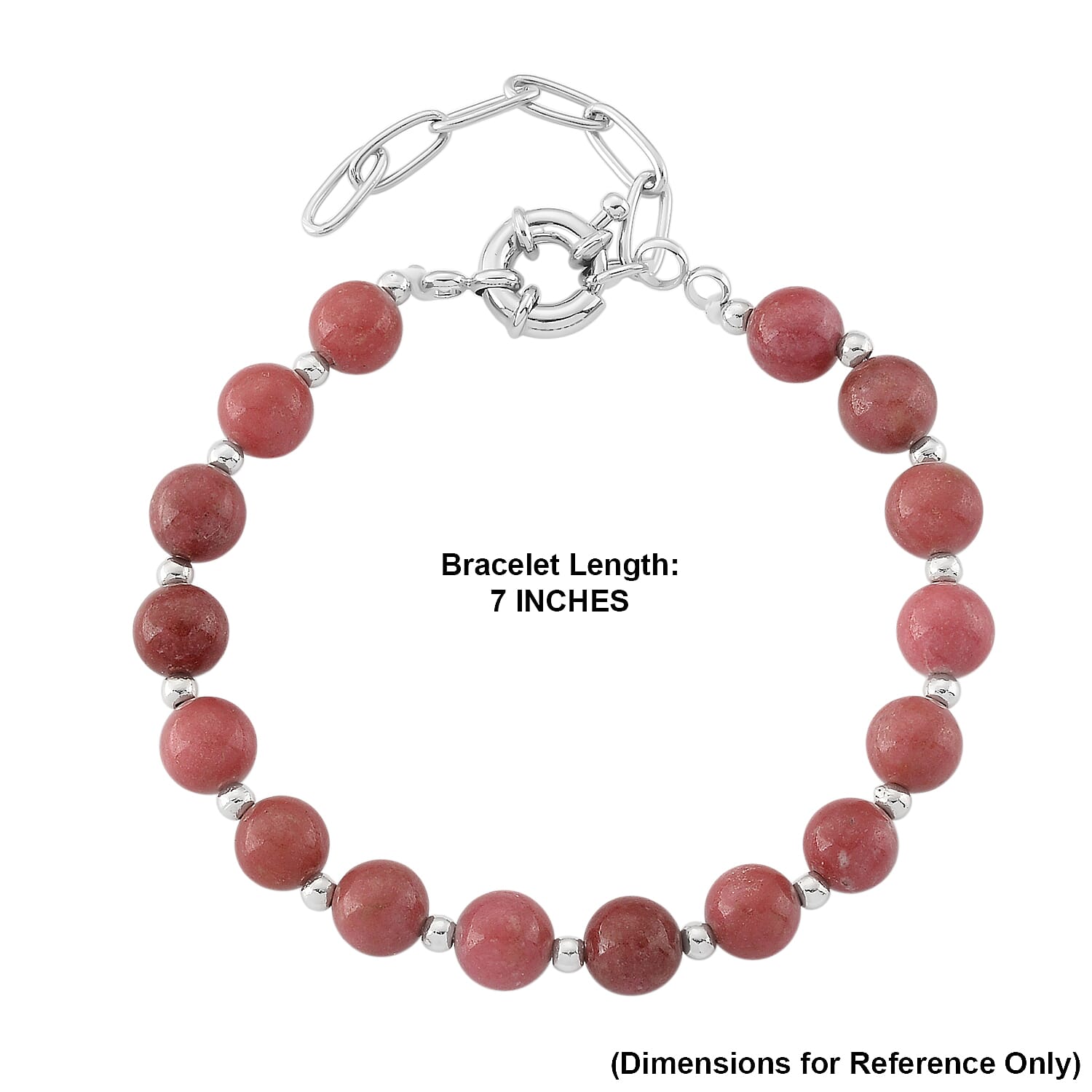 Norwegian Thulite 58.00 ctw and Silvertone Beaded Stretch Bracelet (7-9In)