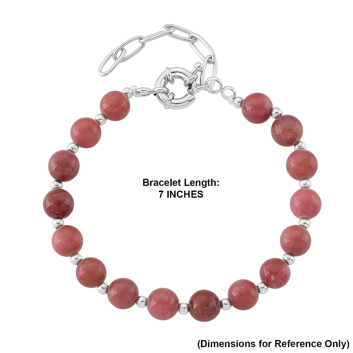 Norwegian Thulite 58.00 ctw and Silvertone Beaded Stretch Bracelet (7-9In) image number 5