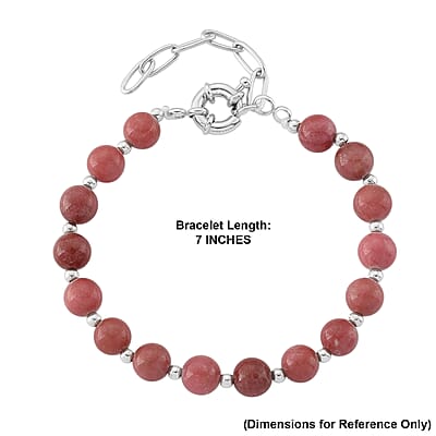 Norwegian Thulite 58.00 ctw and Silvertone Beaded Stretch Bracelet (7-9In)