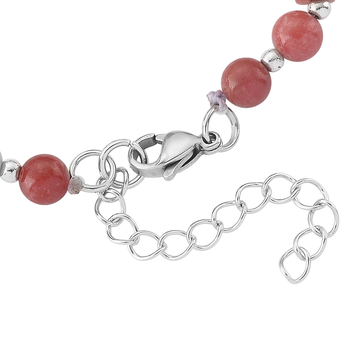 Norwegian Thulite 75.00 ctw Beaded Bracelet in Stainless Steel (7-9In) image number 4