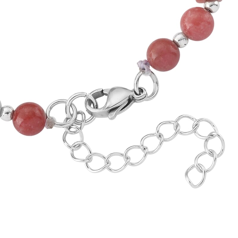 Norwegian Thulite 75.00 ctw Beaded Bracelet in Stainless Steel (7-9In)