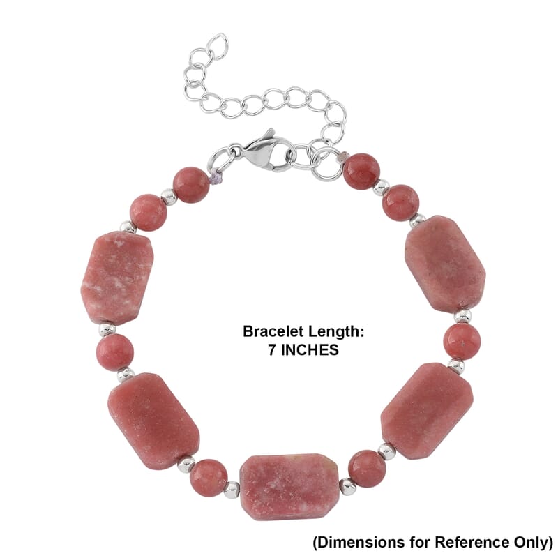 Norwegian Thulite 75.00 ctw Beaded Bracelet in Stainless Steel (7-9In)