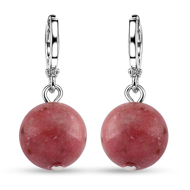 Norwegian Thulite 25.00 ctw Bead Drop Earrings in Stainless Steel