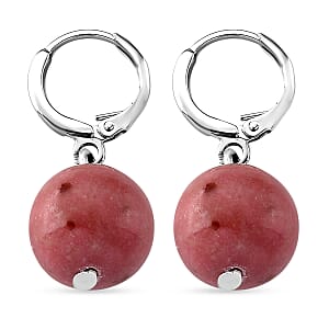 Norwegian Thulite 25.00 ctw Bead Drop Earrings in Stainless Steel