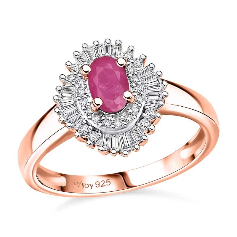 D'Joy Mozambique Ruby and Diamond 1.00 ctw Ring in 18K Vermeil Rose Gold Over Sterling Silver (Size 11.0)