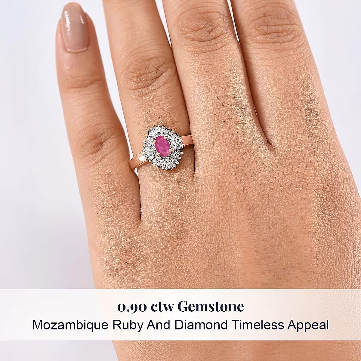 D'Joy Mozambique Ruby and Diamond 1.00 ctw Ring in 18K Vermeil Rose Gold Over Sterling Silver (Size 11.0)