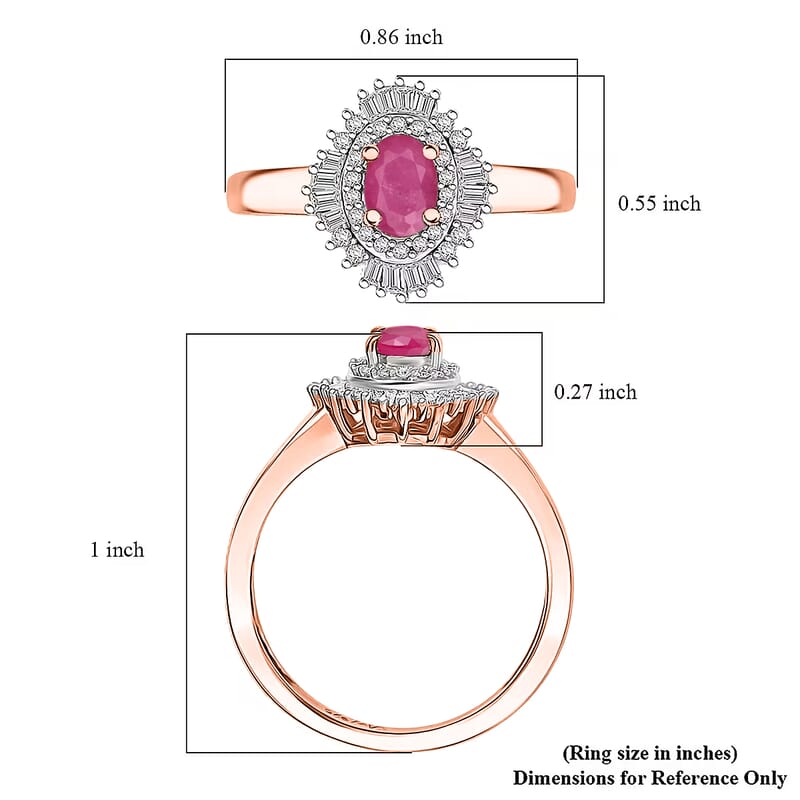 D'Joy Mozambique Ruby and Diamond 1.00 ctw Ring in 18K Vermeil Rose Gold Over Sterling Silver (Size 11.0)
