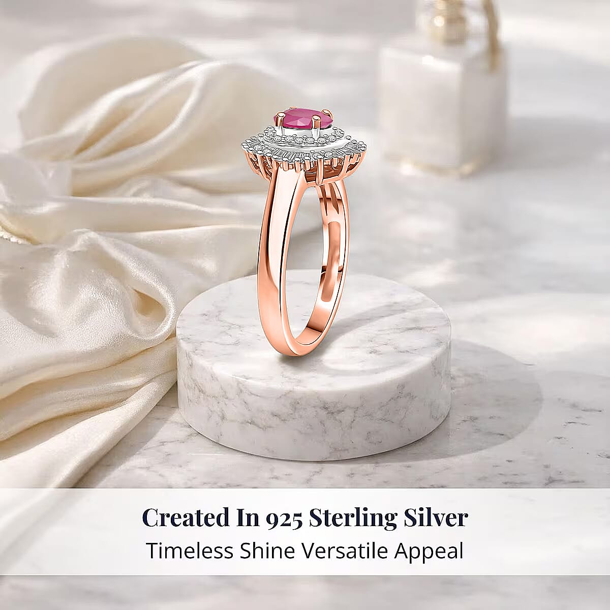 D'Joy Mozambique Ruby and Diamond 1.00 ctw Ring in 18K Vermeil Rose Gold Over Sterling Silver (Size 6.0)