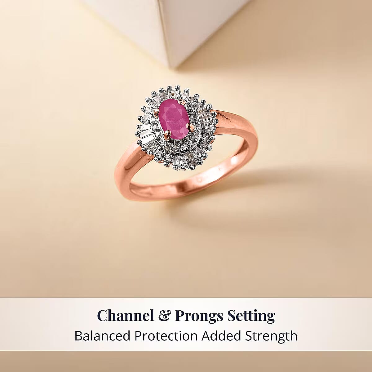 D'Joy Mozambique Ruby and Diamond 1.00 ctw Ring in 18K Vermeil Rose Gold Over Sterling Silver (Size 6.0)