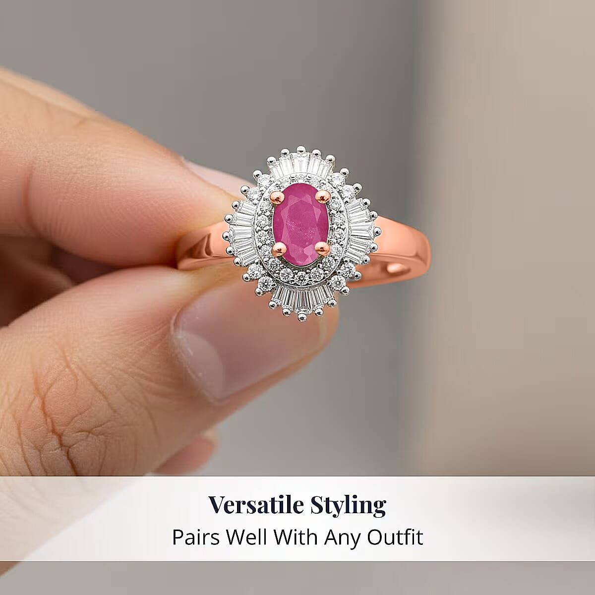 D'Joy Mozambique Ruby and Diamond 1.00 ctw Ring in 18K Vermeil Rose Gold Over Sterling Silver (Size 6.0)