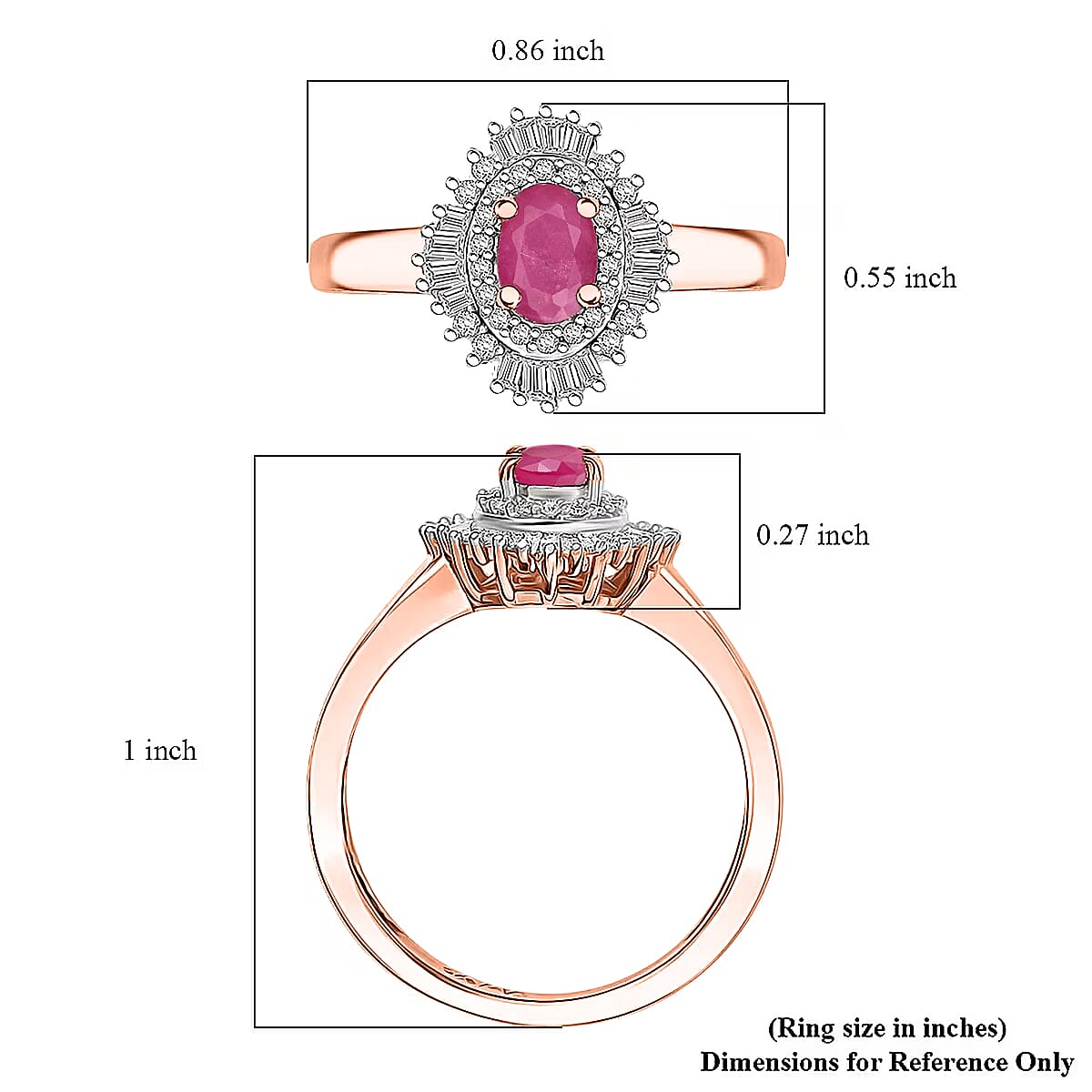 D'Joy Mozambique Ruby and Diamond 1.00 ctw Ring in 18K Vermeil Rose Gold Over Sterling Silver (Size 6.0)