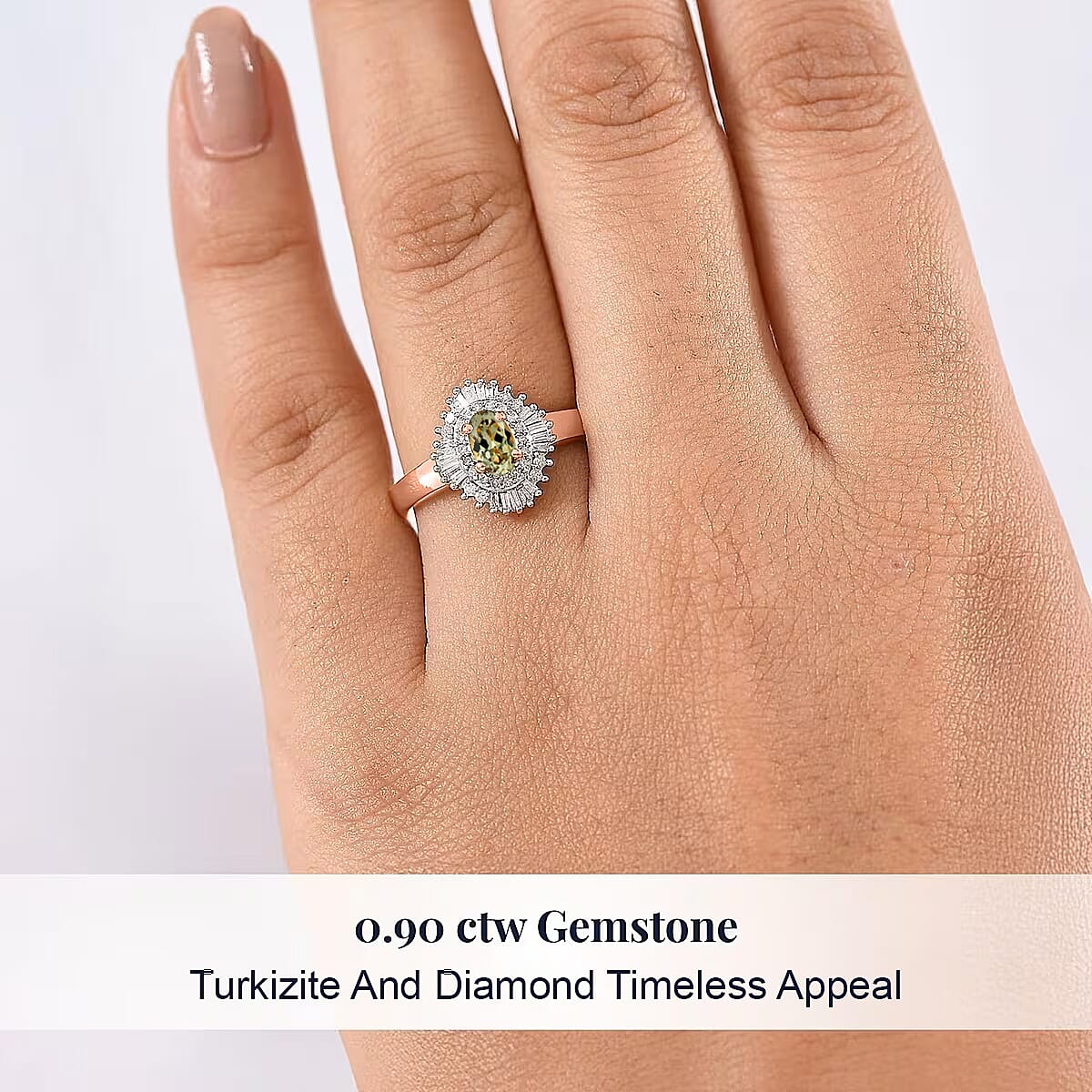 D'Joy Premium Turkizite and Diamond 0.85 ctw Ring in 18K Vermeil Rose Gold Over Sterling Silver (Size 5.0)