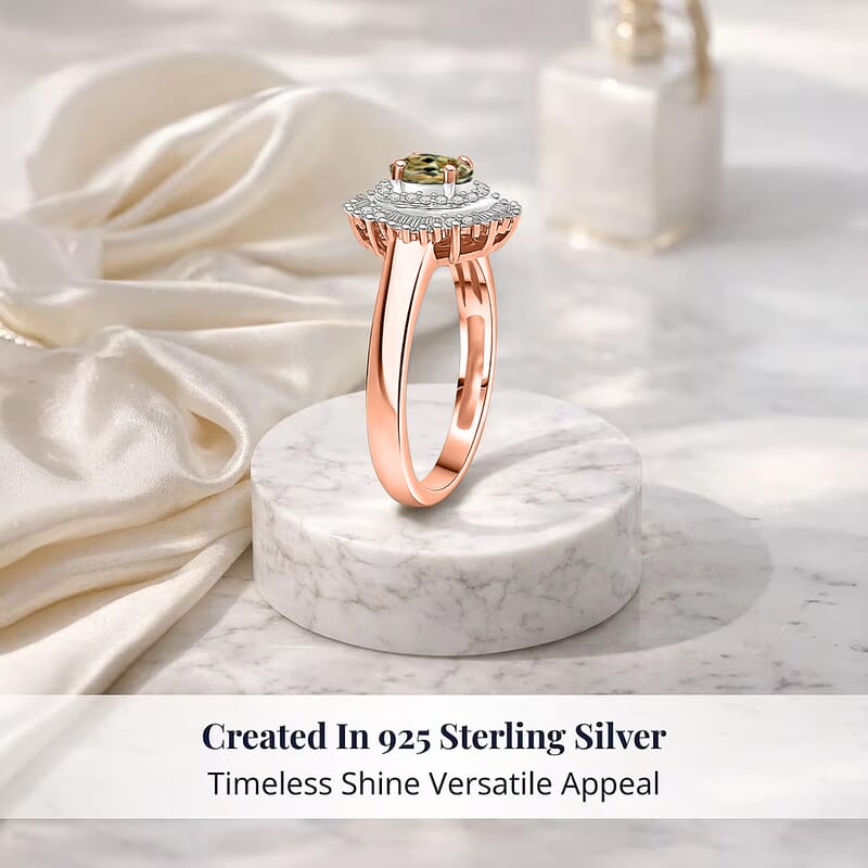 D'Joy Premium Turkizite and Diamond 0.85 ctw Ring in 18K Vermeil Rose Gold Over Sterling Silver (Size 5.0)