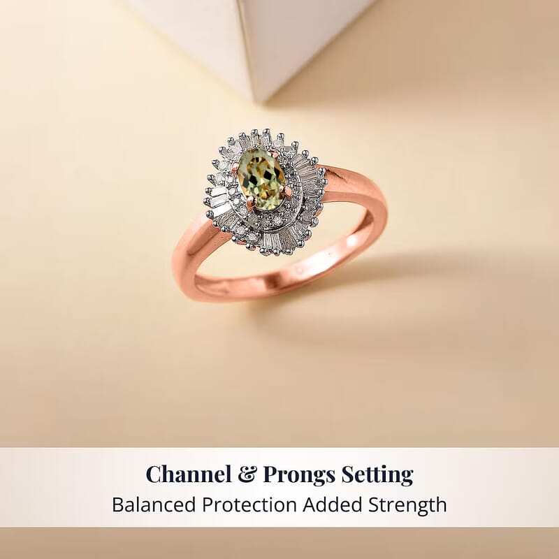 D'Joy Premium Turkizite and Diamond 0.85 ctw Ring in 18K Vermeil Rose Gold Over Sterling Silver (Size 5.0)