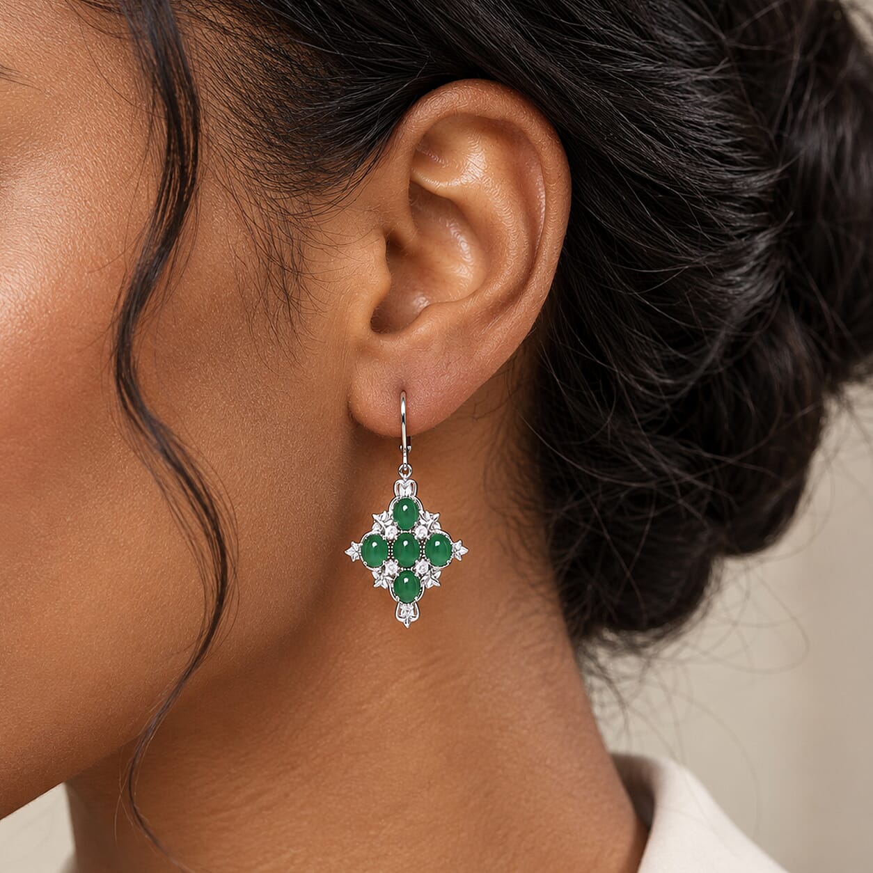 EverTrue Premium Green Jade (D) and White Zircon 5.20 ctw Earrings in 18K YG Plated and Platinum Bond