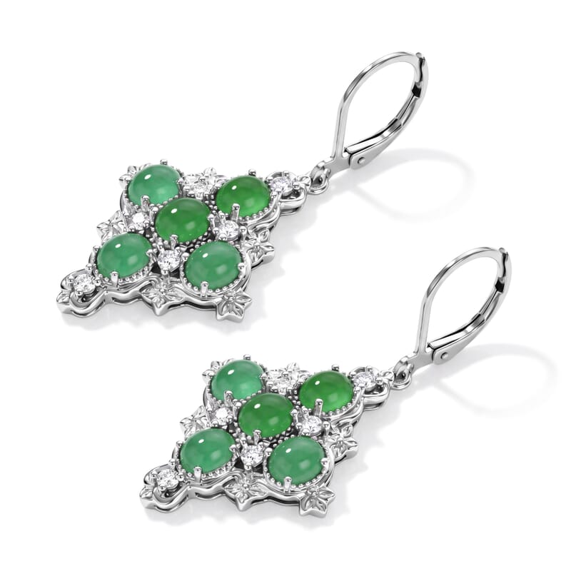 EverTrue Premium Green Jade (D) and White Zircon 5.20 ctw Earrings in 18K YG Plated and Platinum Bond