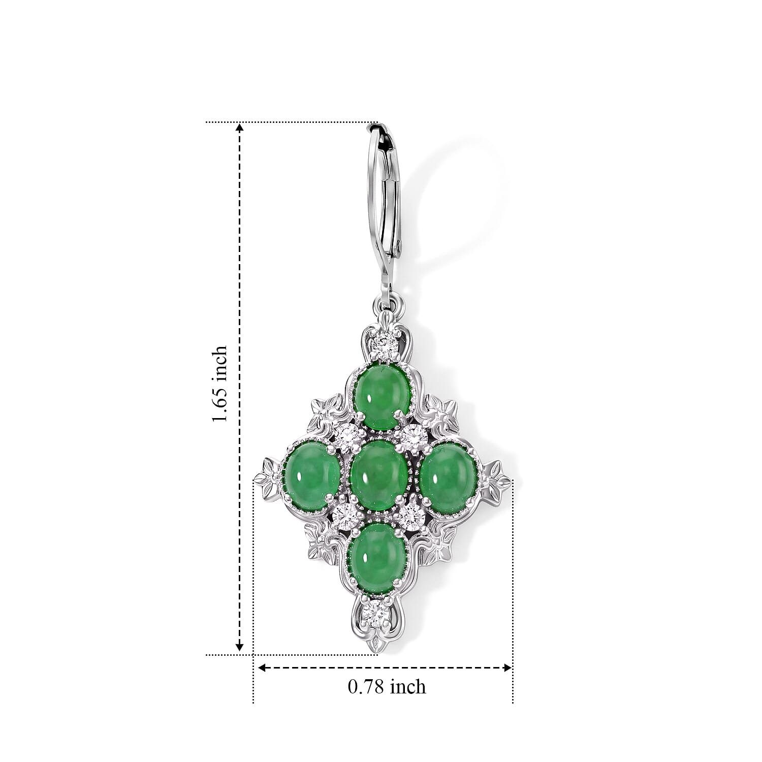 EverTrue Premium Green Jade (D) and White Zircon 5.20 ctw Earrings in 18K YG Plated and Platinum Bond