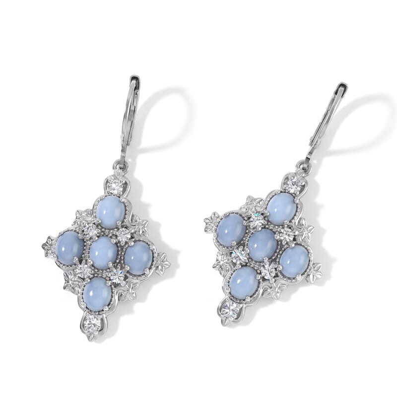 EverTrue Premium Oregon Blue Opal and White Zircon 4.35 ctw Earrings in 18K YG Plated and Platinum Bond