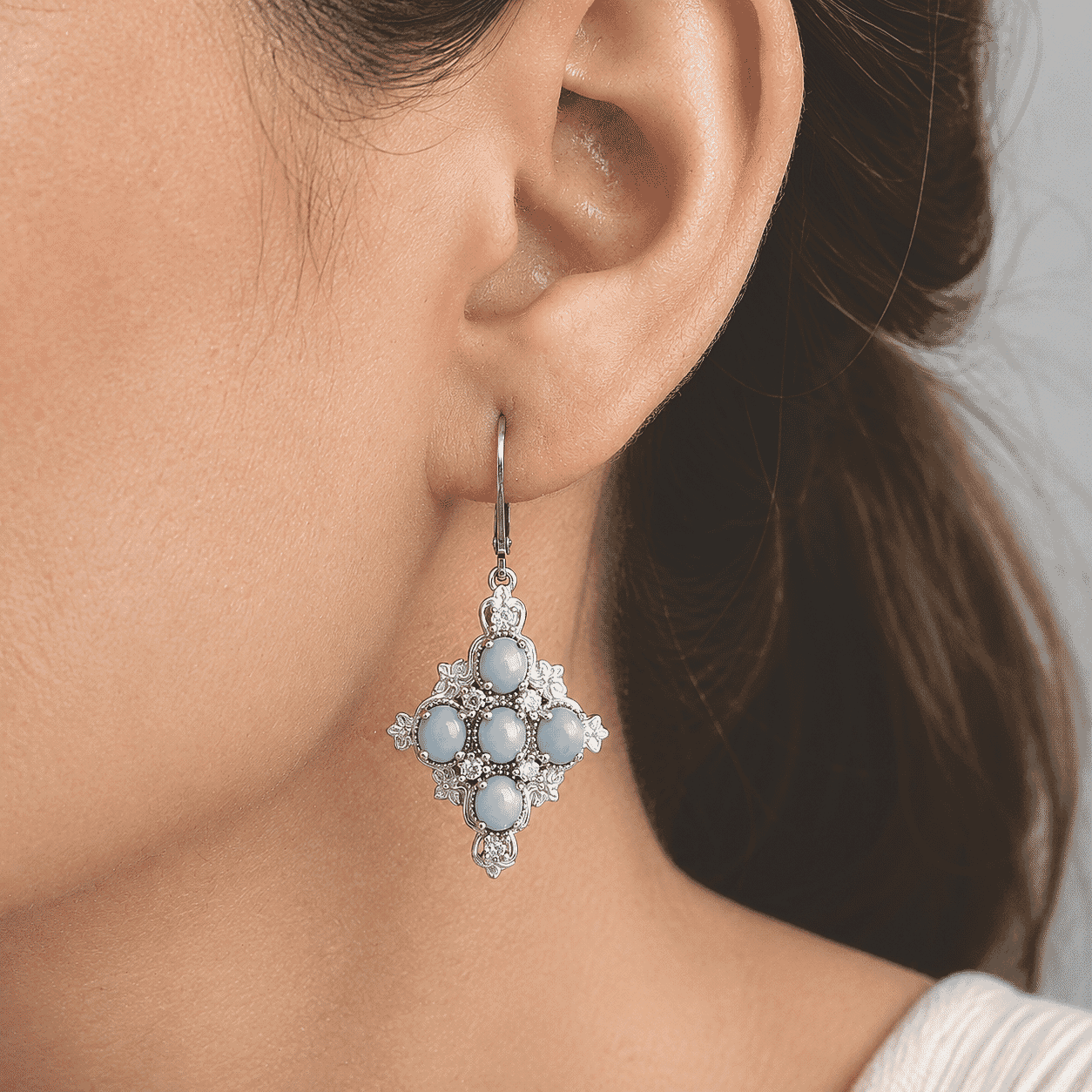 EverTrue Premium Oregon Blue Opal and White Zircon 4.35 ctw Earrings in 18K YG Plated and Platinum Bond