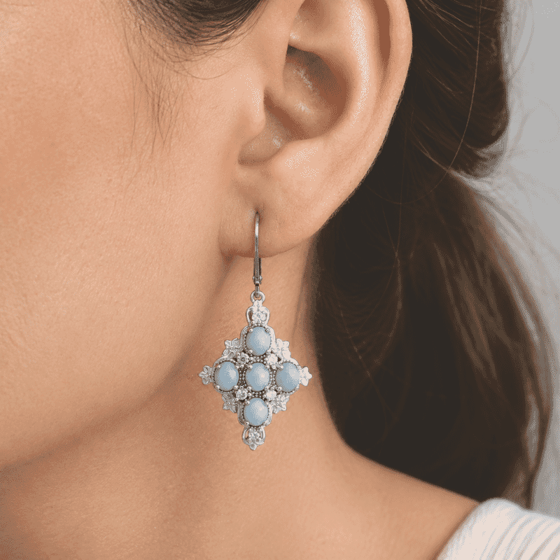 EverTrue Premium Oregon Blue Opal and White Zircon 4.35 ctw Earrings in 18K YG Plated and Platinum Bond
