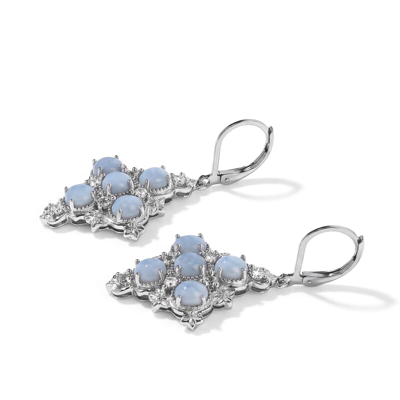 EverTrue Premium Oregon Blue Opal and White Zircon 4.35 ctw Earrings in 18K YG Plated and Platinum Bond