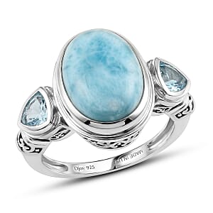 D'Joy Artisan Crafted AAA Larimar and Sky Blue Topaz 8.30 ctw Ring in Sterling Silver (Size 10.0)