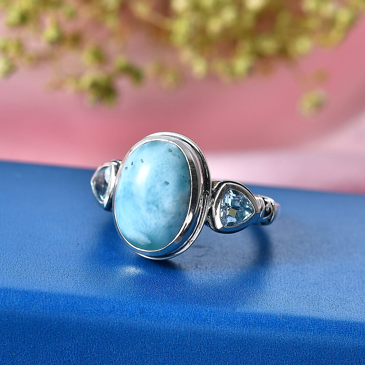 D'Joy Artisan Crafted AAA Larimar and Sky Blue Topaz 8.30 ctw Ring in Sterling Silver (Size 10.0) image number 1