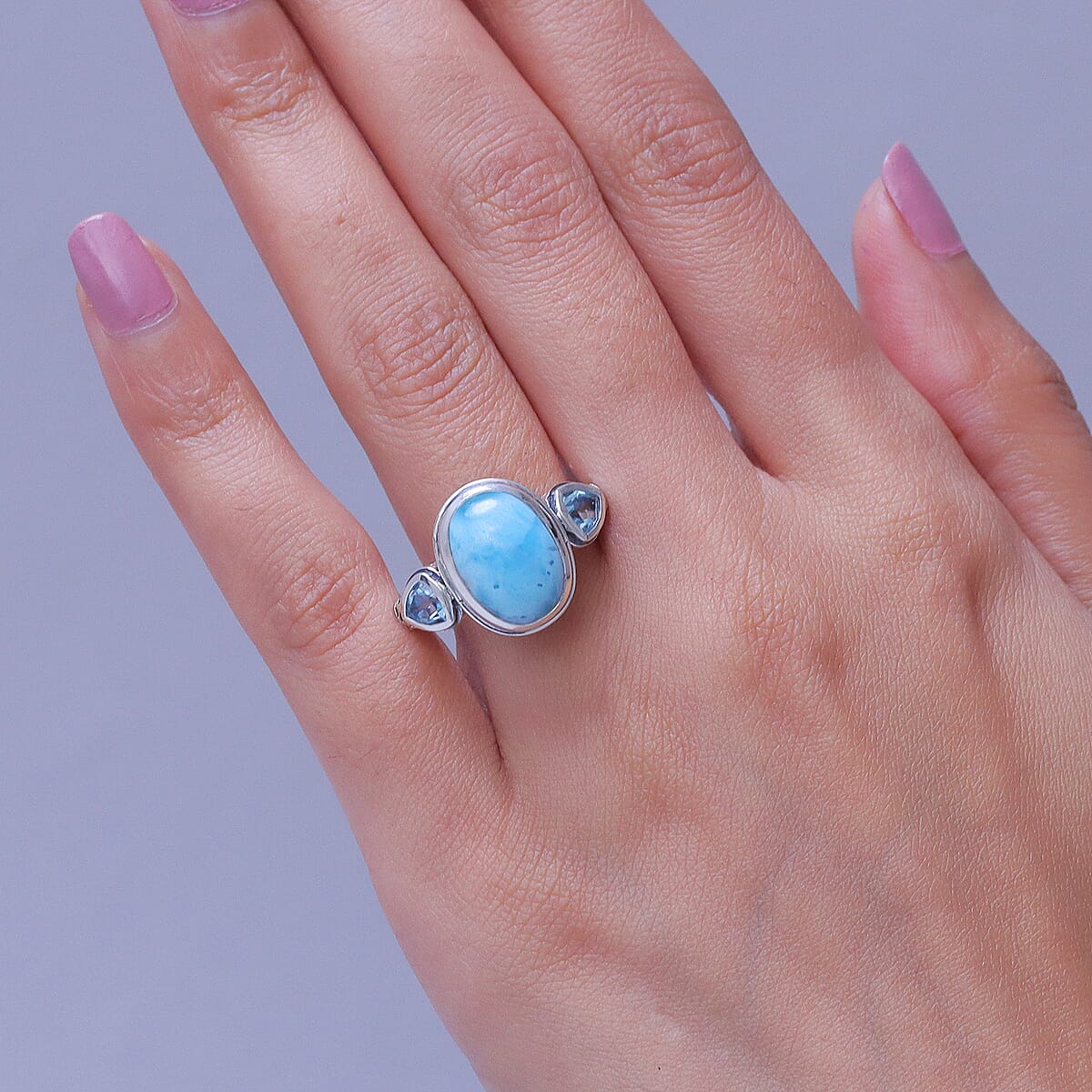 D'Joy Artisan Crafted AAA Larimar and Sky Blue Topaz 8.30 ctw Ring in Sterling Silver (Size 10.0) image number 2
