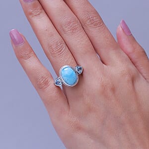 D'Joy Artisan Crafted AAA Larimar and Sky Blue Topaz 8.30 ctw Ring in Sterling Silver (Size 10.0)
