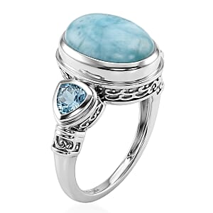 D'Joy Artisan Crafted AAA Larimar and Sky Blue Topaz 8.30 ctw Ring in Sterling Silver (Size 10.0)